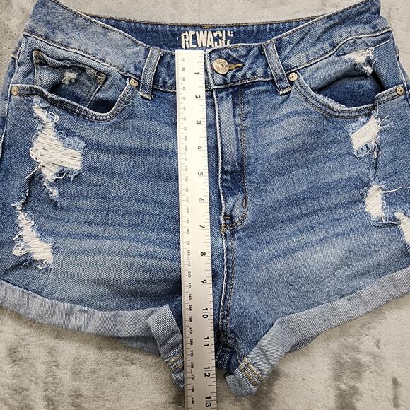 Rewash Jean Shorts Womens 11/30 Blue Super High Rise Mom Cuffed Distressed - Picture 10 of 13